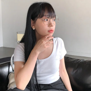 Thins Metal Circle Basic Round Thin Frame Unisex Horn-rimmed Glasses