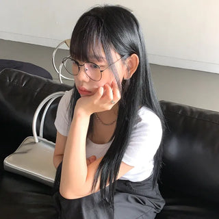 Thins Metal Circle Basic Round Thin Frame Unisex Horn-rimmed Glasses