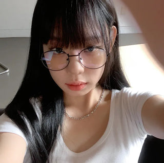 Thins Metal Circle Basic Round Thin Frame Unisex Horn-rimmed Glasses