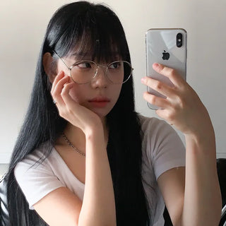 Thins Metal Circle Basic Round Thin Frame Unisex Horn-rimmed Glasses