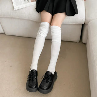 High Wrinkle Long Knee Socks, Ruffled Ribbed Shirred Warmer Socks,
