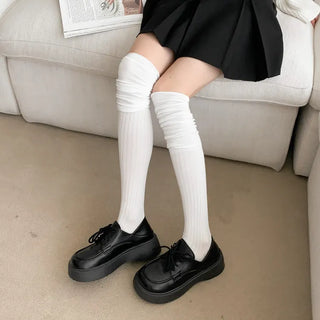 High Wrinkle Long Knee Socks, Ruffled Ribbed Shirred Warmer Socks,