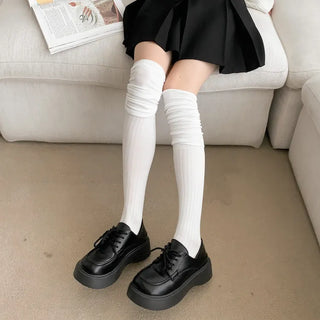 High Wrinkle Long Knee Socks, Ruffled Ribbed Shirred Warmer Socks,