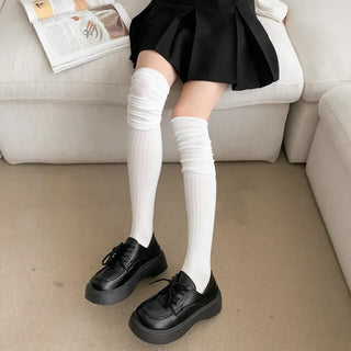 High Wrinkle Long Knee Socks, Ruffled Ribbed Shirred Warmer Socks,