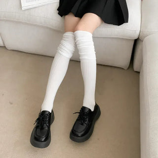High Wrinkle Long Knee Socks, Ruffled Ribbed Shirred Warmer Socks,