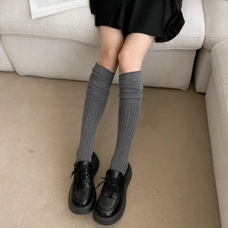 High Wrinkle Long Knee Socks, Ruffled Ribbed Shirred Warmer Socks,