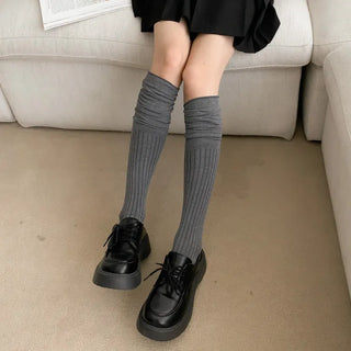 High Wrinkle Long Knee Socks, Ruffled Ribbed Shirred Warmer Socks,