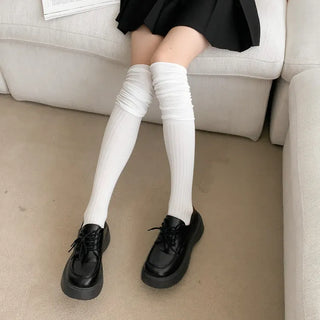 High Wrinkle Long Knee Socks, Ruffled Ribbed Shirred Warmer Socks,