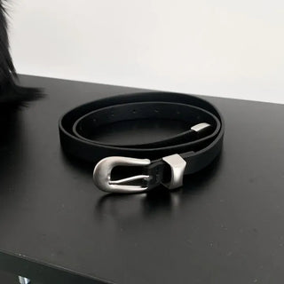 Unique Silver Matte Black Slim Leather Belt