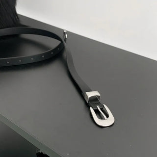 Unique Silver Matte Black Slim Leather Belt
