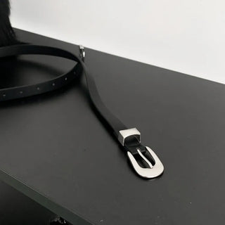 Unique Silver Matte Black Slim Leather Belt