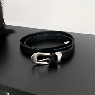 Unique Silver Matte Black Slim Leather Belt