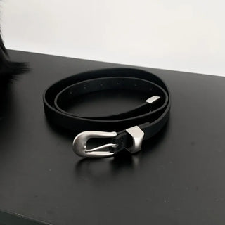 Unique Silver Matte Black Slim Leather Belt