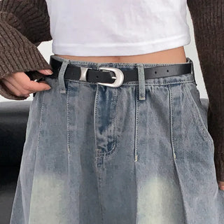 Unique Silver Matte Black Slim Leather Belt