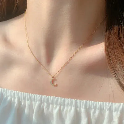 Cubic Moon Drop Necklace
