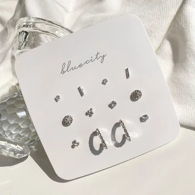 Silver 925 Silver Post Point Basic Stud Earrings Set
