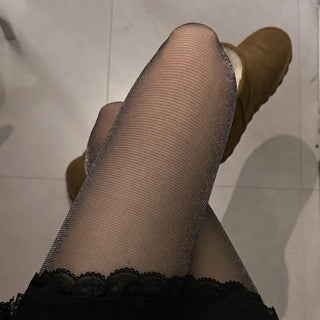 See-through Pearl Black Glitter Pantyhose