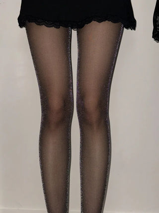 See-through Pearl Black Glitter Pantyhose