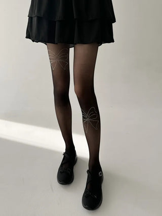 Seni Cubic Ribbon See-through Pantyhose