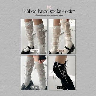 Shirred Ballet Ribbon See-through Knee Socks