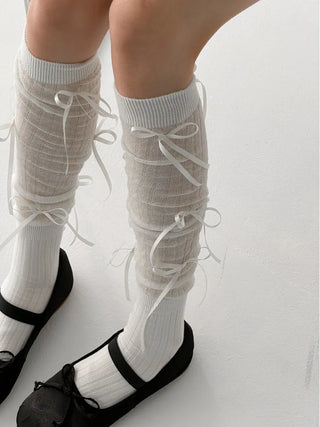 Shirred Ballet Ribbon See-through Knee Socks