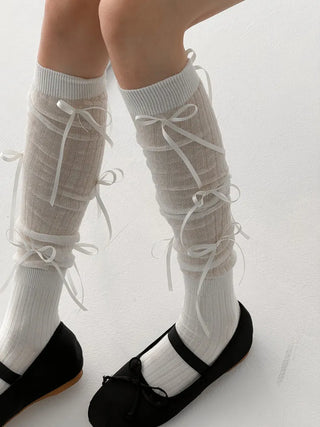 Shirred Ballet Ribbon See-through Knee Socks