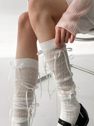 Shirred Ballet Ribbon See-through Knee Socks