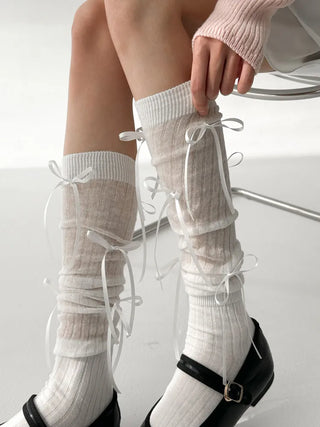 Shirred Ballet Ribbon See-through Knee Socks