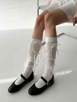Shirred Ballet Ribbon See-through Knee Socks
