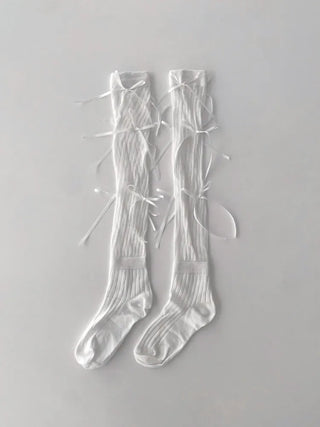 Shirred Ballet Ribbon See-through Knee Socks