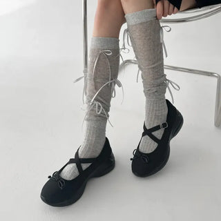 Shirred Ballet Ribbon See-through Knee Socks