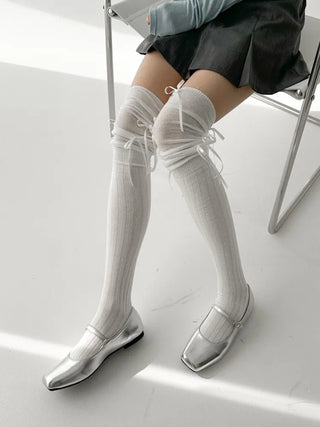 Shirred Ballet Ribbon See-through Knee Socks