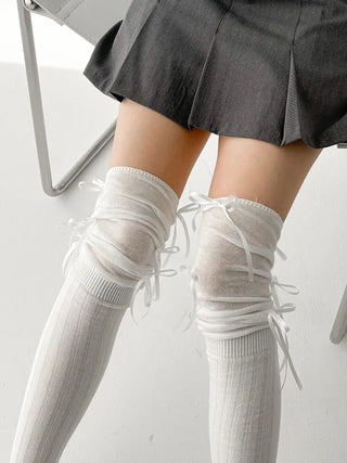 Shirred Ballet Ribbon See-through Knee Socks