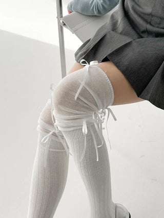 Shirred Ballet Ribbon See-through Knee Socks