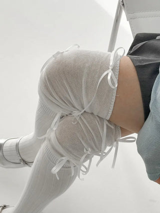 Shirred Ballet Ribbon See-through Knee Socks