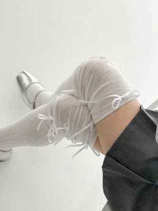 Shirred Ballet Ribbon See-through Knee Socks