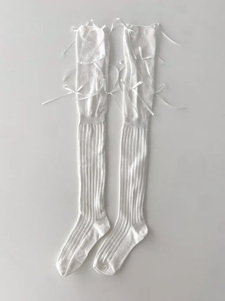 Shirred Ballet Ribbon See-through Knee Socks