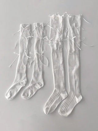 Shirred Ballet Ribbon See-through Knee Socks