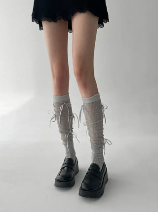 Shirred Ballet Ribbon See-through Knee Socks