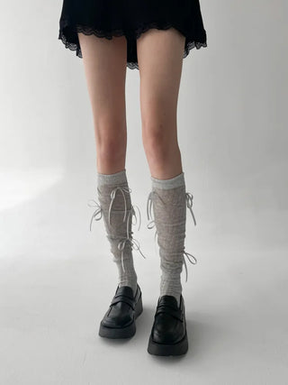 Shirred Ballet Ribbon See-through Knee Socks