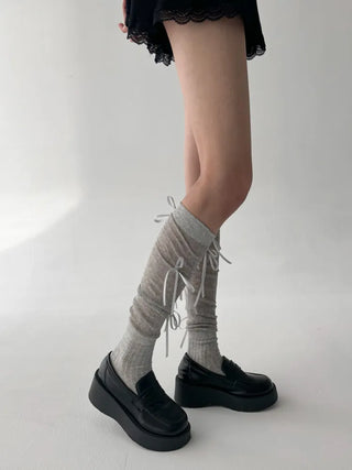 Shirred Ballet Ribbon See-through Knee Socks