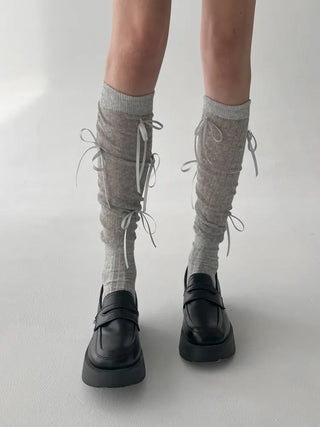 Shirred Ballet Ribbon See-through Knee Socks