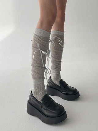 Shirred Ballet Ribbon See-through Knee Socks
