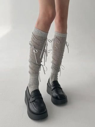 Shirred Ballet Ribbon See-through Knee Socks
