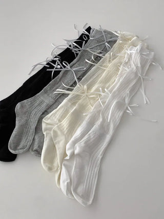 Shirred Ballet Ribbon See-through Knee Socks