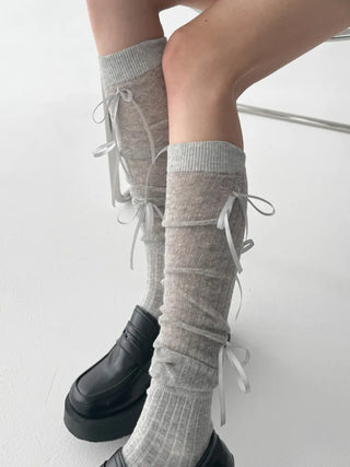 Shirred Ballet Ribbon See-through Knee Socks