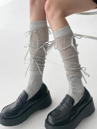 Shirred Ballet Ribbon See-through Knee Socks