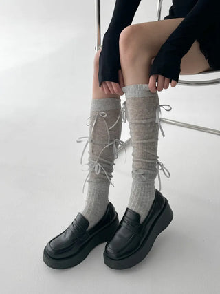 Shirred Ballet Ribbon See-through Knee Socks