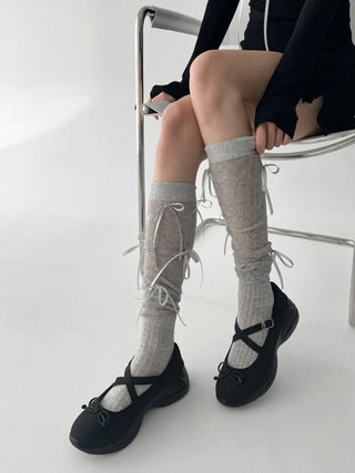 Shirred Ballet Ribbon See-through Knee Socks