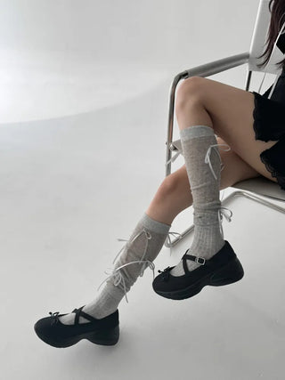 Shirred Ballet Ribbon See-through Knee Socks